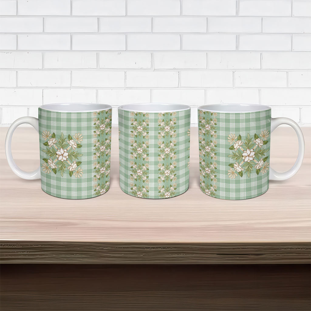 Liko Kukui Hawai'i Palaka Squares Maile Leaf Ceramic Mug Flowers Hawaiian Quilt Patterns LT9 - Polynesian Pride