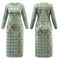 Liko Kukui Hawai'i Palaka Squares Maile Leaf Couples Matching Long Sleeve Bodycon Dress and Hawaiian Shirt Flowers Hawaiian Quilt Patterns LT9 - Polynesian Pride