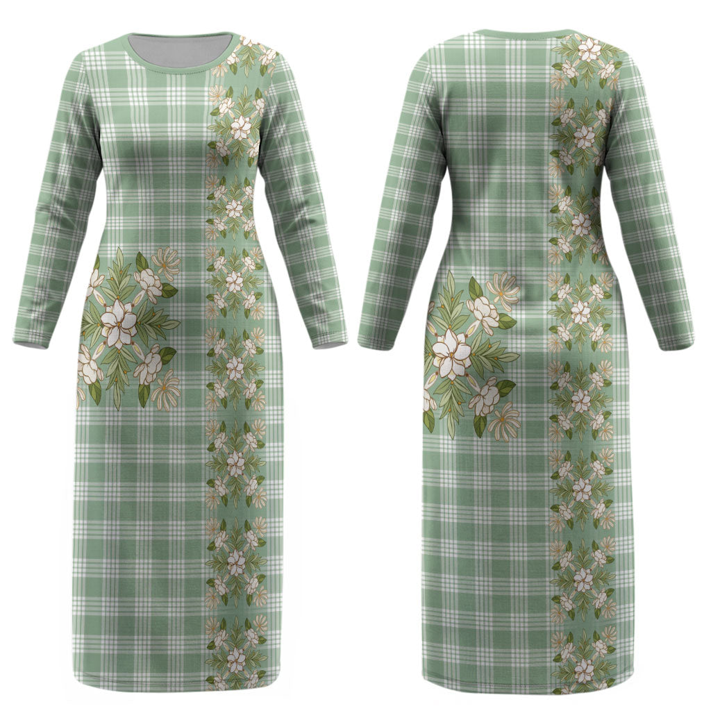 Liko Kukui Hawai'i Palaka Squares Maile Leaf Couples Matching Long Sleeve Bodycon Dress and Long Sleeve Button Shirt Flowers Hawaiian Quilt Patterns LT9 - Polynesian Pride