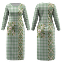 Liko Kukui Hawai'i Palaka Squares Maile Leaf Couples Matching Long Sleeve Bodycon Dress and Long Sleeve Button Shirt Flowers Hawaiian Quilt Patterns LT9 - Polynesian Pride
