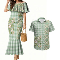 Liko Kukui Hawai'i Palaka Squares Maile Leaf Couples Matching Mermaid Dress and Hawaiian Shirt Flowers Hawaiian Quilt Patterns LT9 Sage Green - Polynesian Pride