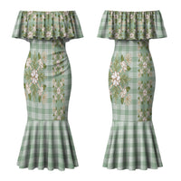 Liko Kukui Hawai'i Palaka Squares Maile Leaf Couples Matching Mermaid Dress and Long Sleeve Button Shirt Flowers Hawaiian Quilt Patterns LT9 - Polynesian Pride