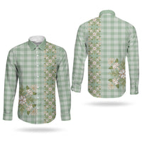 Liko Kukui Hawai'i Palaka Squares Maile Leaf Couples Matching Off Shoulder Short Dress and Long Sleeve Button Shirt Flowers Hawaiian Quilt Patterns LT9 - Polynesian Pride