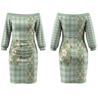 Liko Kukui Hawai'i Palaka Squares Maile Leaf Couples Matching Off The Shoulder Long Sleeve Dress and Long Sleeve Button Shirt Flowers Hawaiian Quilt Patterns LT9 - Polynesian Pride