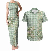 Liko Kukui Hawai'i Palaka Squares Maile Leaf Couples Matching Tank Maxi Dress and Hawaiian Shirt Flowers Hawaiian Quilt Patterns LT9 Sage Green - Polynesian Pride