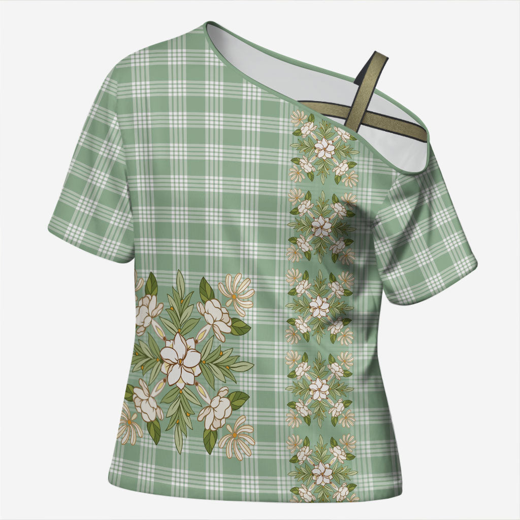 Liko Kukui Hawai'i Palaka Squares Maile Leaf Cross Shoulder Shirt Flowers Hawaiian Quilt Patterns LT9 Female Sage Green - Polynesian Pride