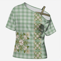 Liko Kukui Hawai'i Palaka Squares Maile Leaf Cross Shoulder Shirt Flowers Hawaiian Quilt Patterns LT9 Female Sage Green - Polynesian Pride