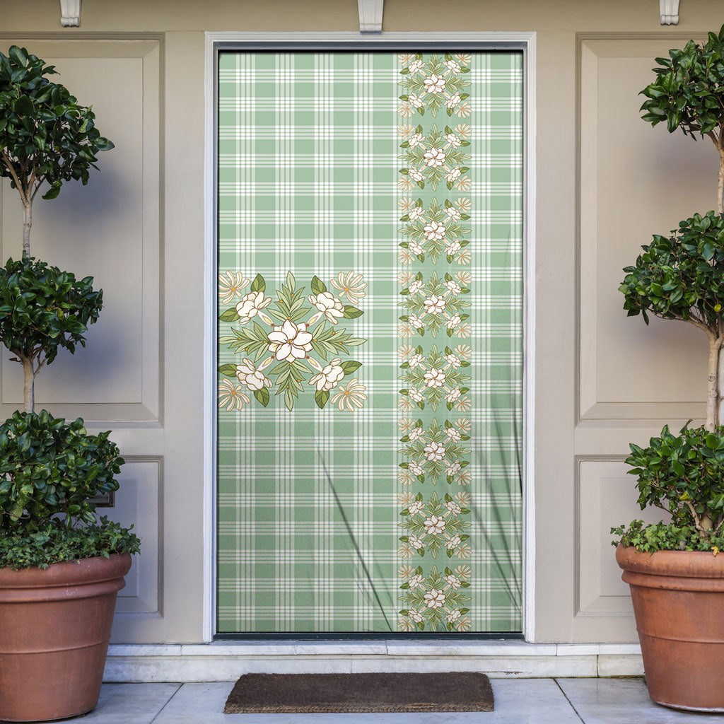 Liko Kukui Hawai'i Palaka Squares Maile Leaf Door Cover Flowers Hawaiian Quilt Patterns LT9 Sage Green - Polynesian Pride