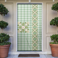 Liko Kukui Hawai'i Palaka Squares Maile Leaf Door Cover Flowers Hawaiian Quilt Patterns LT9 Sage Green - Polynesian Pride