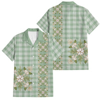 Liko Kukui Hawai'i Palaka Squares Maile Leaf Family Matching Off The Shoulder Long Sleeve Dress and Hawaiian Shirt Flowers Hawaiian Quilt Patterns LT9 Dad's Shirt - Short Sleeve Sage Green - Polynesian Pride