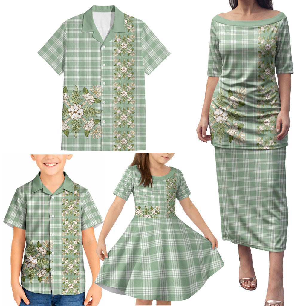 Liko Kukui Hawai'i Palaka Squares Maile Leaf Family Matching Puletasi and Hawaiian Shirt Flowers Hawaiian Quilt Patterns LT9 - Polynesian Pride