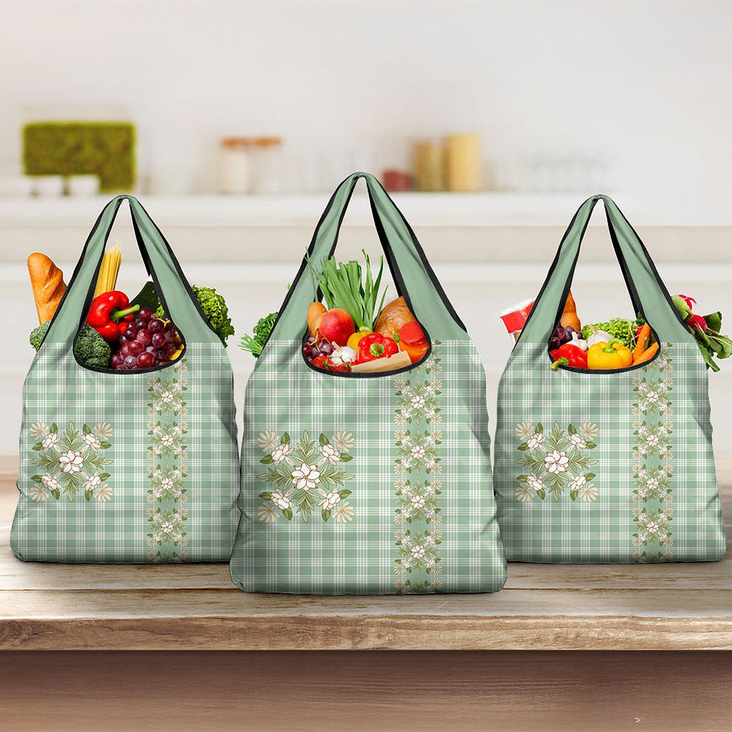 Liko Kukui Hawai'i Palaka Squares Maile Leaf Grocery Bag Flowers Hawaiian Quilt Patterns LT9 3-pack One Size Sage Green - Polynesian Pride