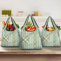 Liko Kukui Hawai'i Palaka Squares Maile Leaf Grocery Bag Flowers Hawaiian Quilt Patterns LT9 3-pack One Size Sage Green - Polynesian Pride