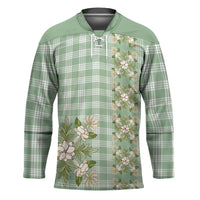 Liko Kukui Hawai'i Palaka Squares Maile Leaf Hockey Jersey Flowers Hawaiian Quilt Patterns LT9 Unisex Sage Green - Polynesian Pride