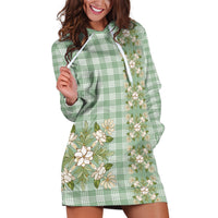 Liko Kukui Hawai'i Palaka Squares Maile Leaf Hoodie Dress Flowers Hawaiian Quilt Patterns LT9 Sage Green - Polynesian Pride