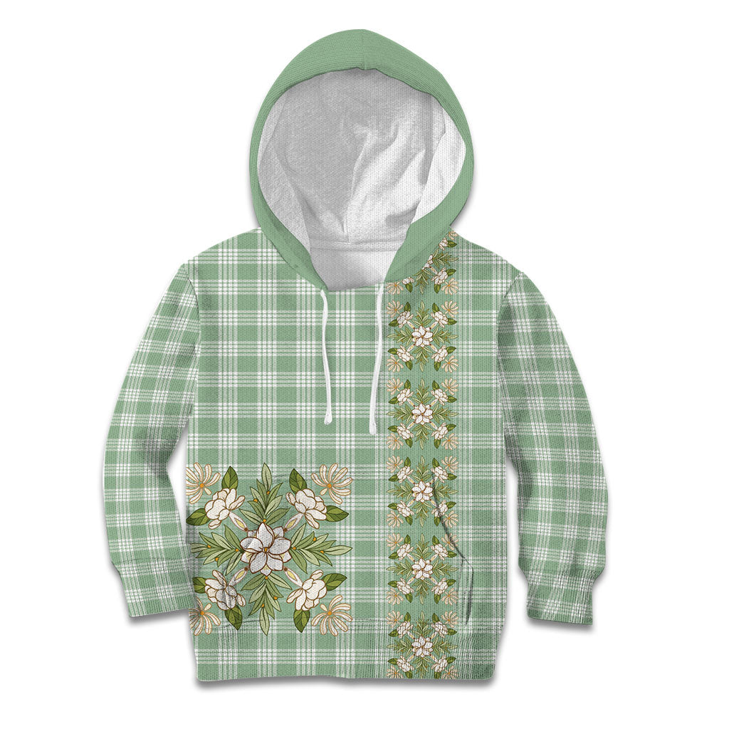 Liko Kukui Hawai'i Palaka Squares Maile Leaf Kid Hoodie Flowers Hawaiian Quilt Patterns LT9 Hoodie Sage Green - Polynesian Pride