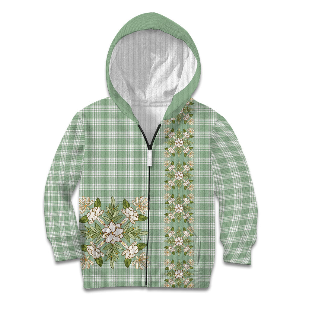 Liko Kukui Hawai'i Palaka Squares Maile Leaf Kid Hoodie Flowers Hawaiian Quilt Patterns LT9 Zip Hoodie Sage Green - Polynesian Pride