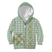 Liko Kukui Hawai'i Palaka Squares Maile Leaf Kid Hoodie Flowers Hawaiian Quilt Patterns LT9 Zip Hoodie Sage Green - Polynesian Pride