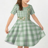 Liko Kukui Hawai'i Palaka Squares Maile Leaf Kid Short Sleeve Dress Flowers Hawaiian Quilt Patterns LT9 KID Sage Green - Polynesian Pride