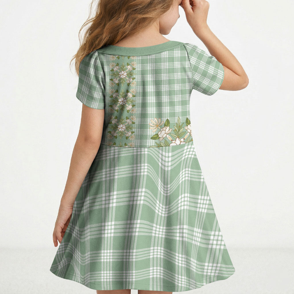 Liko Kukui Hawai'i Palaka Squares Maile Leaf Kid Short Sleeve Dress Flowers Hawaiian Quilt Patterns LT9 - Polynesian Pride