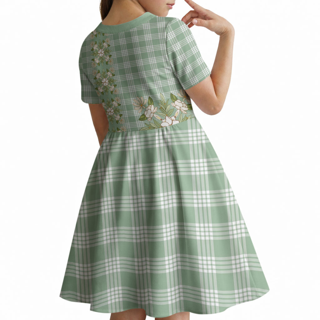 Liko Kukui Hawai'i Palaka Squares Maile Leaf Kid Short Sleeve Dress Flowers Hawaiian Quilt Patterns LT9 - Polynesian Pride