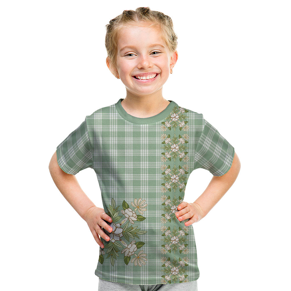Liko Kukui Hawai'i Palaka Squares Maile Leaf Kid T Shirt Flowers Hawaiian Quilt Patterns LT9 Sage Green - Polynesian Pride