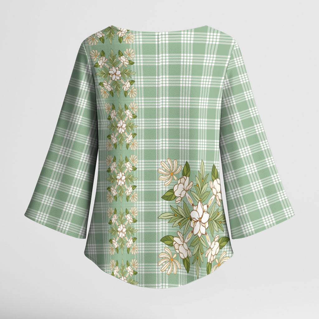 Liko Kukui Hawai'i Palaka Squares Maile Leaf Kimono Sleeve Blouse Flowers Hawaiian Quilt Patterns LT9 - Polynesian Pride