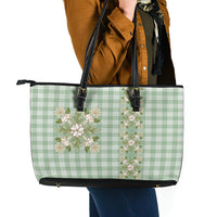 Liko Kukui Hawai'i Palaka Squares Maile Leaf Leather Tote Bag Flowers Hawaiian Quilt Patterns LT9 - Polynesian Pride