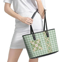 Liko Kukui Hawai'i Palaka Squares Maile Leaf Leather Tote Bag Flowers Hawaiian Quilt Patterns LT9 - Polynesian Pride