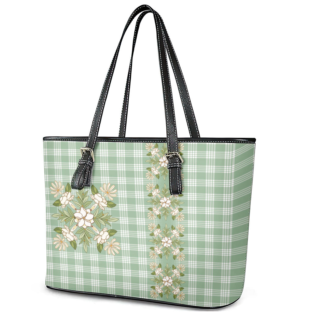 Liko Kukui Hawai'i Palaka Squares Maile Leaf Leather Tote Bag Flowers Hawaiian Quilt Patterns LT9 - Polynesian Pride