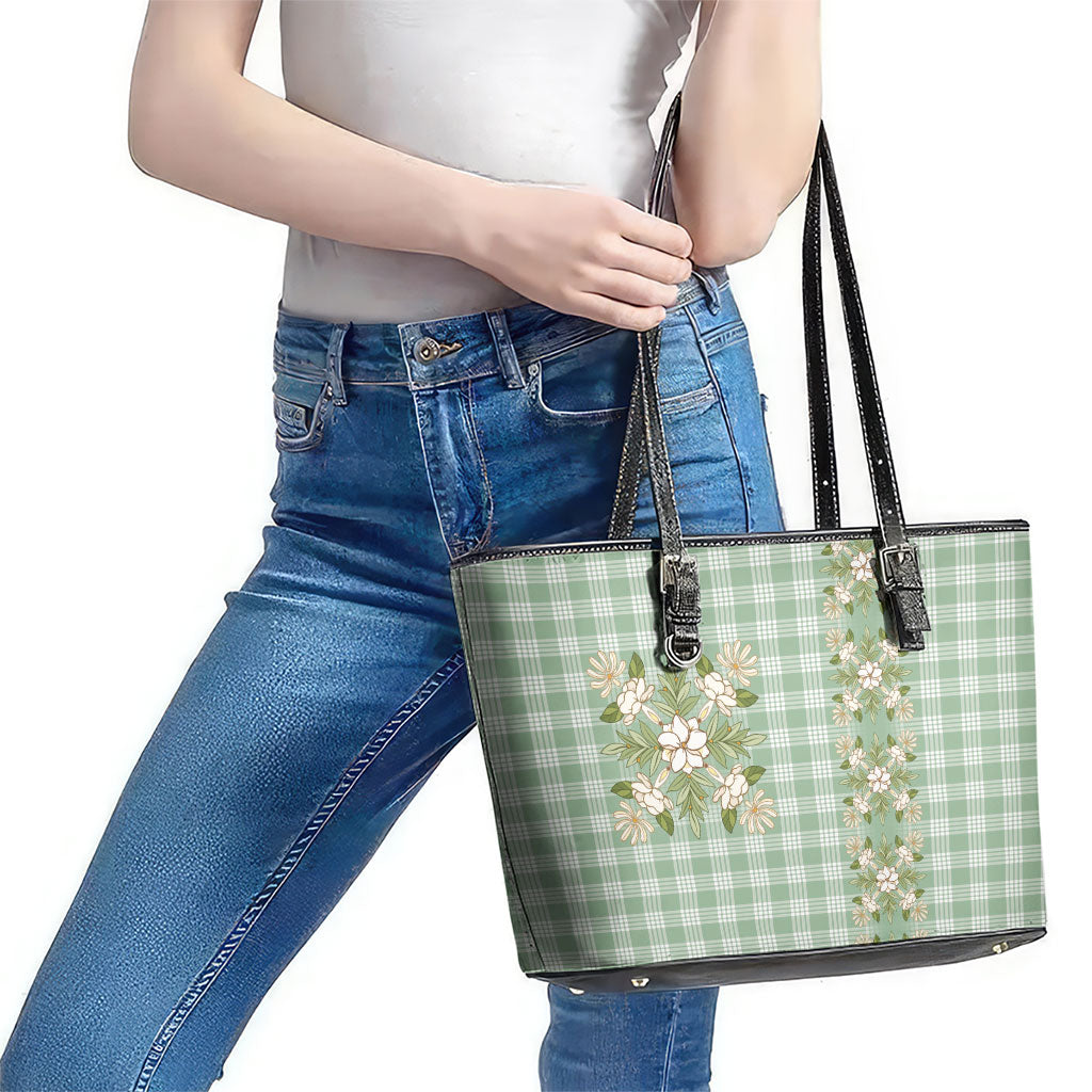 Liko Kukui Hawai'i Palaka Squares Maile Leaf Leather Tote Bag Flowers Hawaiian Quilt Patterns LT9 - Polynesian Pride