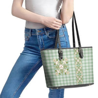 Liko Kukui Hawai'i Palaka Squares Maile Leaf Leather Tote Bag Flowers Hawaiian Quilt Patterns LT9 - Polynesian Pride