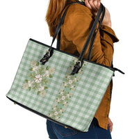 Liko Kukui Hawai'i Palaka Squares Maile Leaf Leather Tote Bag Flowers Hawaiian Quilt Patterns LT9 - Polynesian Pride