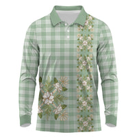 Liko Kukui Hawai'i Palaka Squares Maile Leaf Long Sleeve Polo Shirt Flowers Hawaiian Quilt Patterns LT9 Sage Green - Polynesian Pride