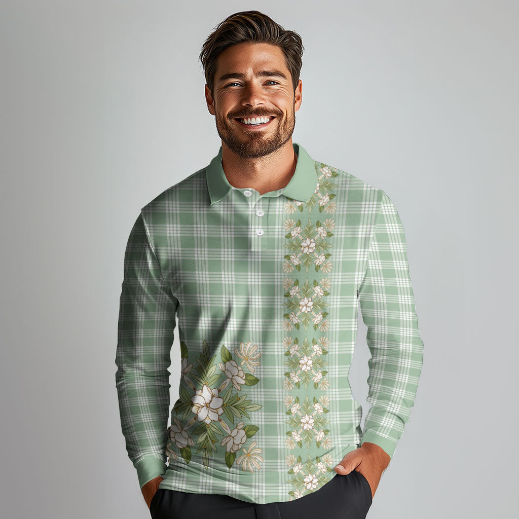 Liko Kukui Hawai'i Palaka Squares Maile Leaf Long Sleeve Polo Shirt Flowers Hawaiian Quilt Patterns LT9 - Polynesian Pride