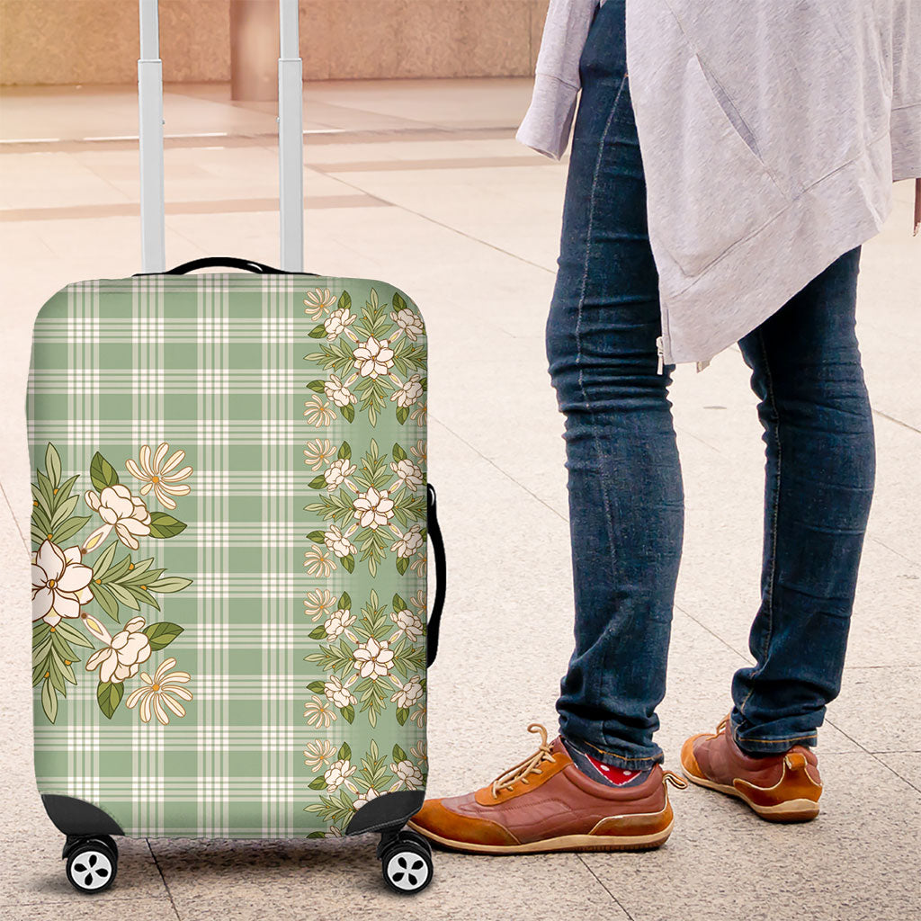 Liko Kukui Hawai'i Palaka Squares Maile Leaf Luggage Cover Flowers Hawaiian Quilt Patterns LT9 Sage Green - Polynesian Pride