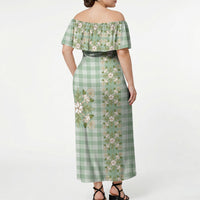 Liko Kukui Hawai'i Palaka Squares Maile Leaf Off Shoulder Maxi Dress Flowers Hawaiian Quilt Patterns LT9 - Polynesian Pride