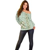 Liko Kukui Hawai'i Palaka Squares Maile Leaf Off Shoulder Sweater Flowers Hawaiian Quilt Patterns LT9 - Polynesian Pride