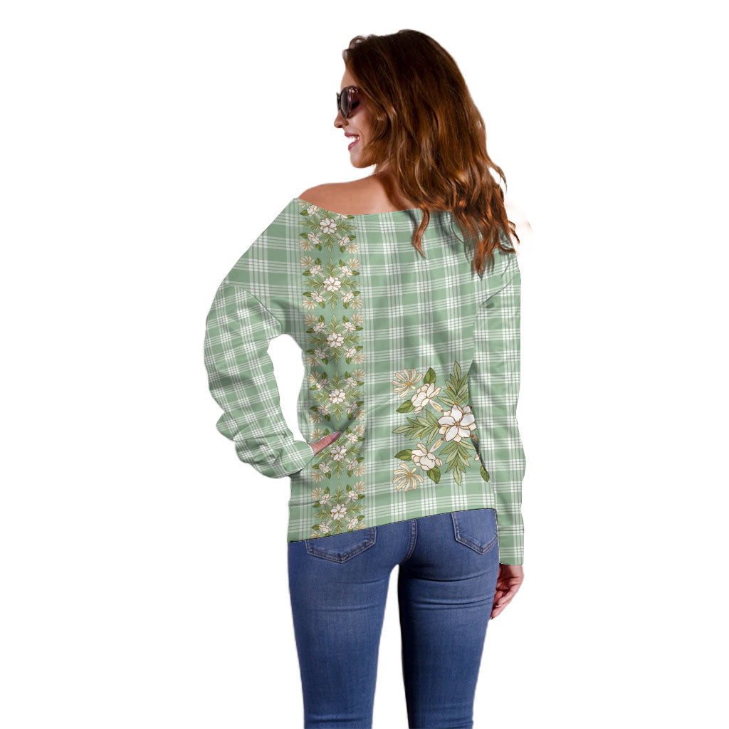 Liko Kukui Hawai'i Palaka Squares Maile Leaf Off Shoulder Sweater Flowers Hawaiian Quilt Patterns LT9 - Polynesian Pride