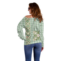 Liko Kukui Hawai'i Palaka Squares Maile Leaf Off Shoulder Sweater Flowers Hawaiian Quilt Patterns LT9 - Polynesian Pride