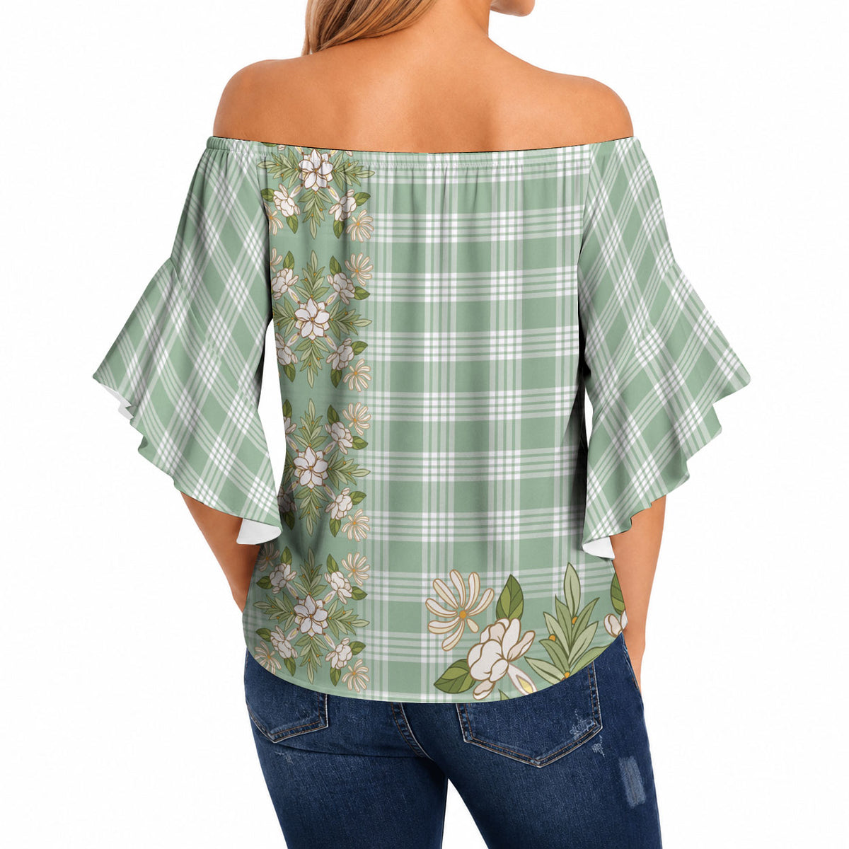 Liko Kukui Hawai'i Palaka Squares Maile Leaf Off Shoulder Wrap Waist Top Flowers Hawaiian Quilt Patterns LT9 - Polynesian Pride
