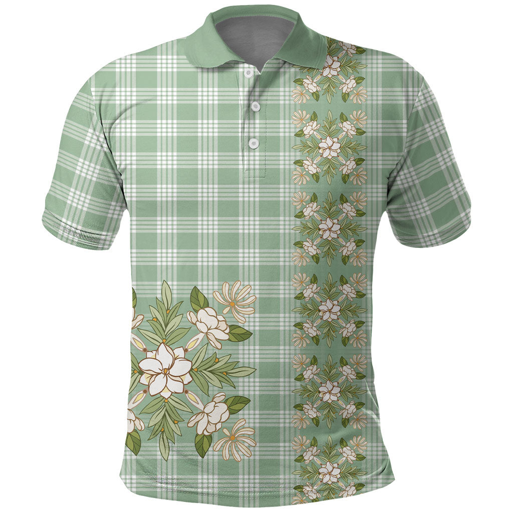 Liko Kukui Hawai'i Palaka Squares Maile Leaf Polo Shirt Flowers Hawaiian Quilt Patterns LT9 Sage Green - Polynesian Pride