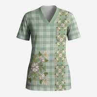 Liko Kukui Hawai'i Palaka Squares Maile Leaf Scrub Top Flowers Hawaiian Quilt Patterns LT9 Adult Sage Green - Polynesian Pride