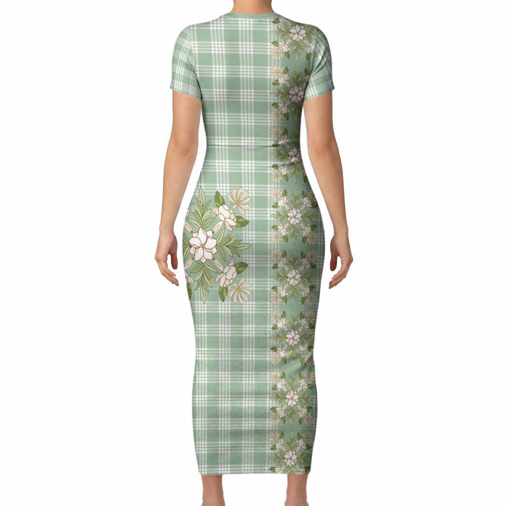 Liko Kukui Hawai'i Palaka Squares Maile Leaf Short Sleeve Bodycon Dress Flowers Hawaiian Quilt Patterns LT9 - Polynesian Pride