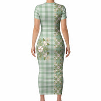 Liko Kukui Hawai'i Palaka Squares Maile Leaf Short Sleeve Bodycon Dress Flowers Hawaiian Quilt Patterns LT9 - Polynesian Pride