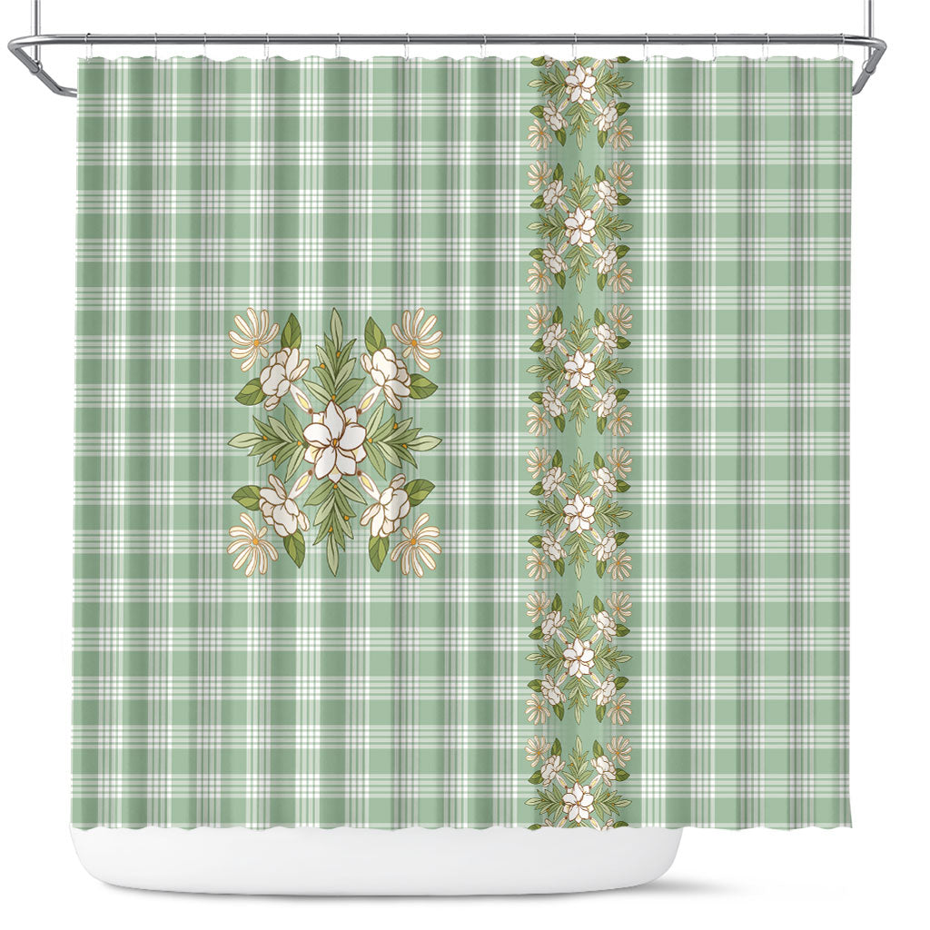 Liko Kukui Hawai'i Palaka Squares Maile Leaf Shower Curtain Flowers Hawaiian Quilt Patterns LT9 Sage Green - Polynesian Pride