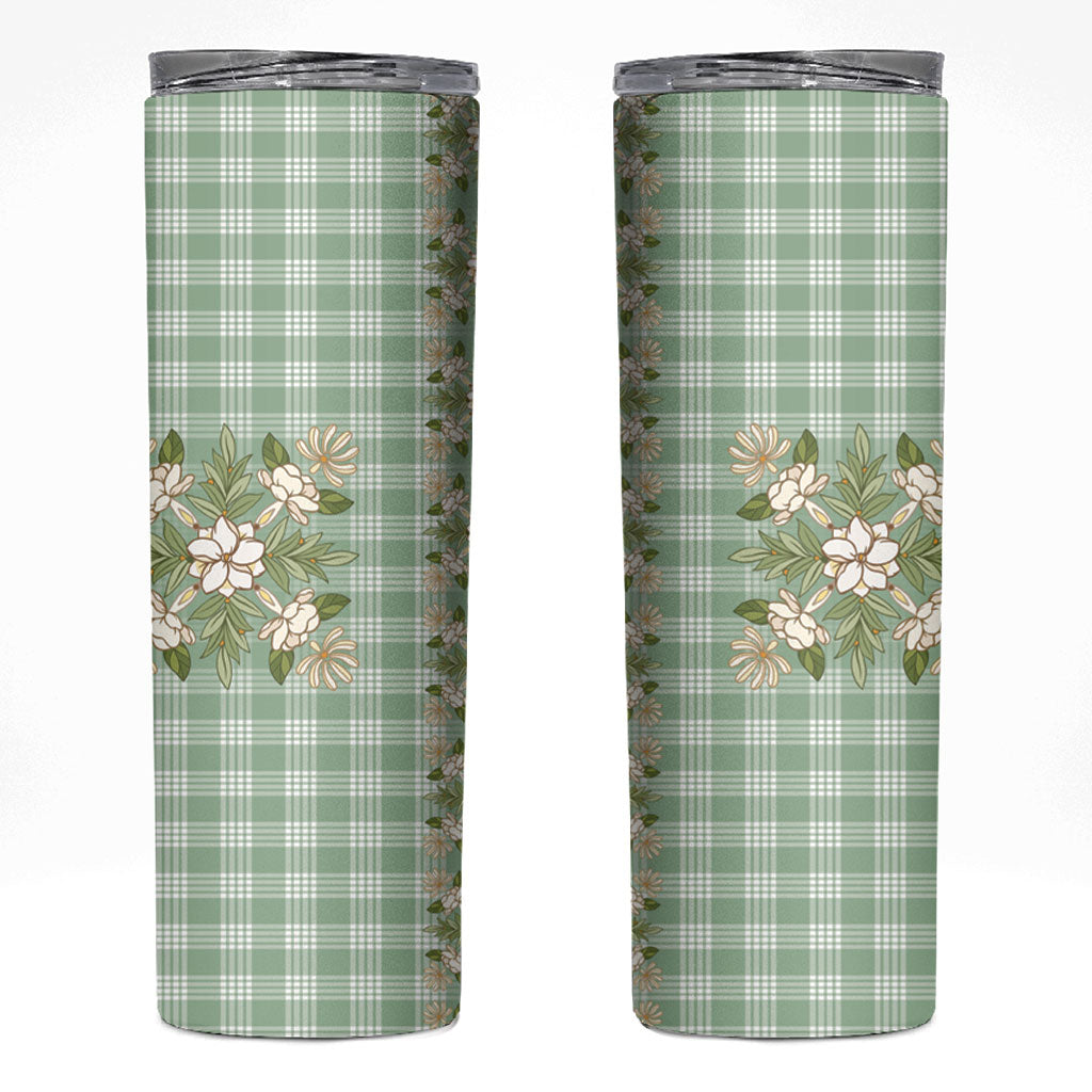 Liko Kukui Hawai'i Palaka Squares Maile Leaf Skinny Tumbler Flowers Hawaiian Quilt Patterns LT9 Sage Green - Polynesian Pride