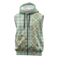 Liko Kukui Hawai'i Palaka Squares Maile Leaf Sleeveless Zip Hoodie Flowers Hawaiian Quilt Patterns LT9 Sage Green - Polynesian Pride