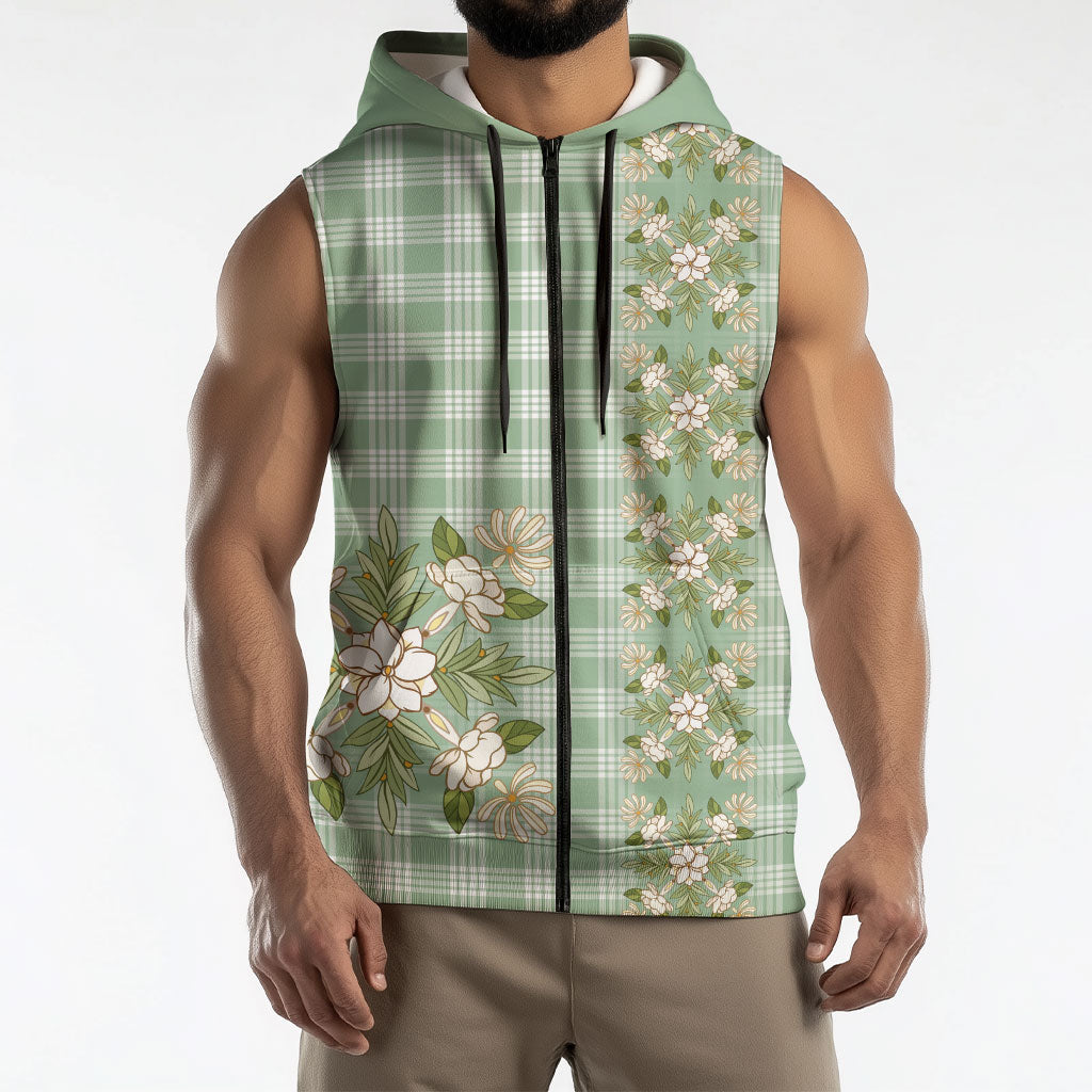 Liko Kukui Hawai'i Palaka Squares Maile Leaf Sleeveless Zip Hoodie Flowers Hawaiian Quilt Patterns LT9 - Polynesian Pride