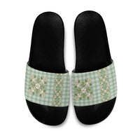 Liko Kukui Hawai'i Palaka Squares Maile Leaf Slide Sandals Flowers Hawaiian Quilt Patterns LT9 Sage Green - Polynesian Pride